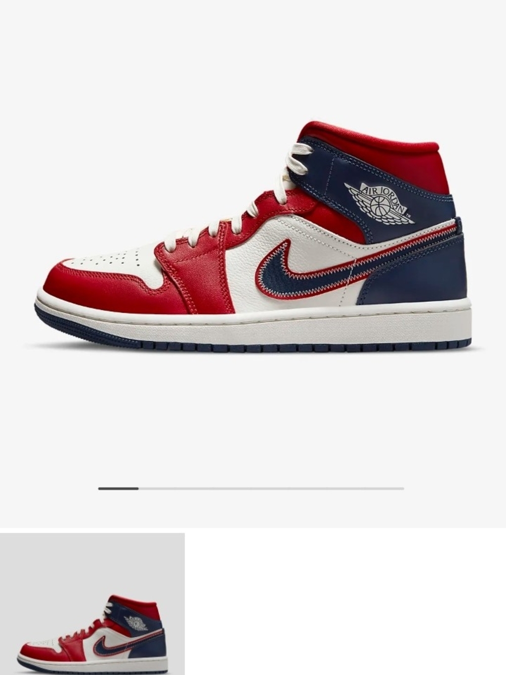 Air Jordan 1 Mid-Top Sneaker - Gym Red/Midnight Blue/Sail Size 7 Men/Women 8.5